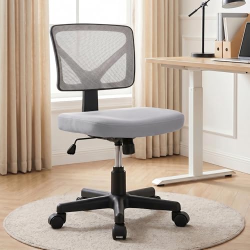 Image of OLIXIS Armless Office Chair, Ergonomic Desk Chair with Wheels, Mesh Back, Removable Washable Foam Cushion, Height Adjustable Rolling Swivel Chairs for Small Space, Home, Office, Grey