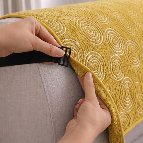 Image of STITCHNEST 'Opulence Series' Floral Woven Sofa Cover for 2 Seater | Premium Soft Fabric Sofa Protector | Yellow Circular Pattern with Tassel Edge Finish | Durable Living Room Furniture Cover