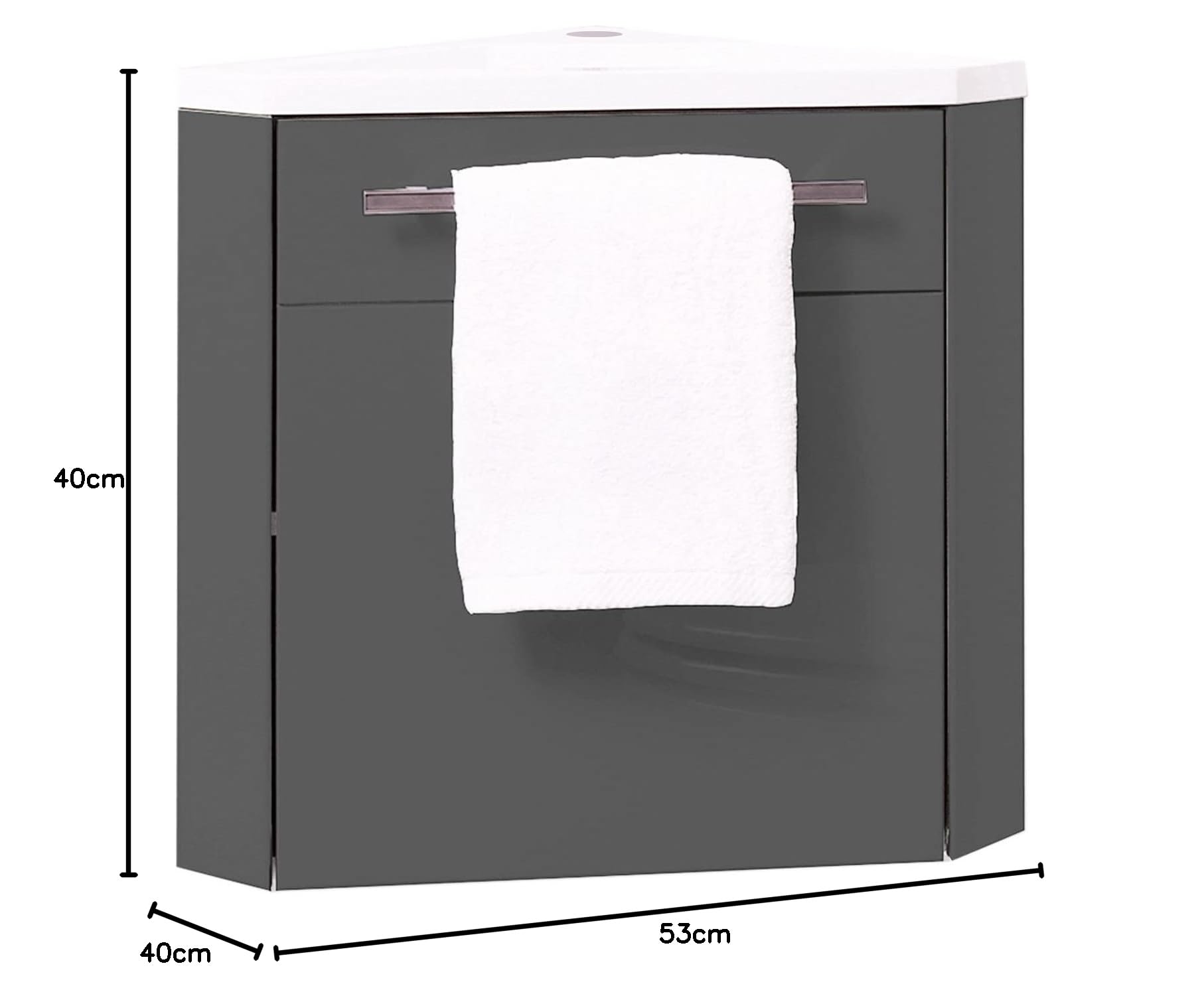 ONDÉE - Mueble de Lavabo Suspendido Colección Nino - Mueble de Esquina Compacto - Variedad de Colores - 1 Puerta - Cierre Suave - Instalación Reversible - Ancho 53cm - Acabado Lacado Gris