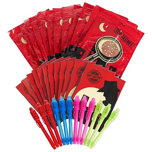 THE TWIDDLERS 12 Pack Invisible Ink Pen and Notepad Set with UV Light - Secret Message Spy Toy for Childrens Party Bag Favours and Birthday Gifts