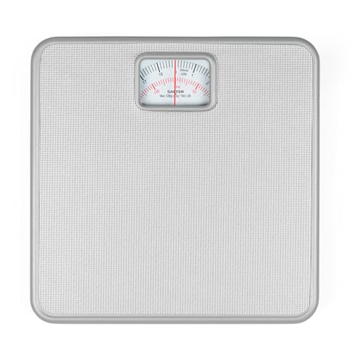 Báscula mecánica para baño Salter 433 SVDR, alfombrilla antideslizante, indicador giratorio fácil de leer, plataforma grande con amplio espacio para los pies, máx. 120 kg, sin pilas, plateada