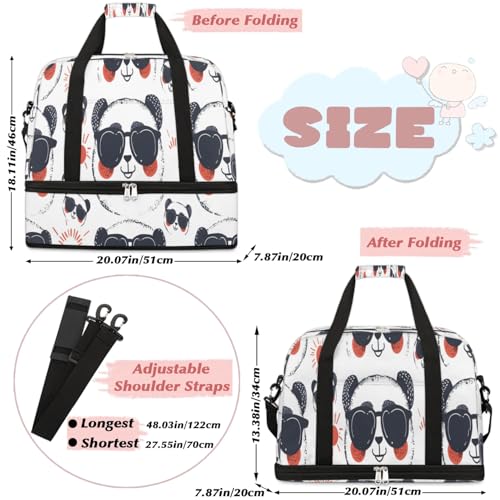 Travel Duffel Bags Cute Animal Panda Foldable Weekender Bags for Women with Shoes Compartment Waterproof & Tear Resistant Carry on Overnight Luggage Duffel Bag Shoulder Sports Tote Bag,B-5202