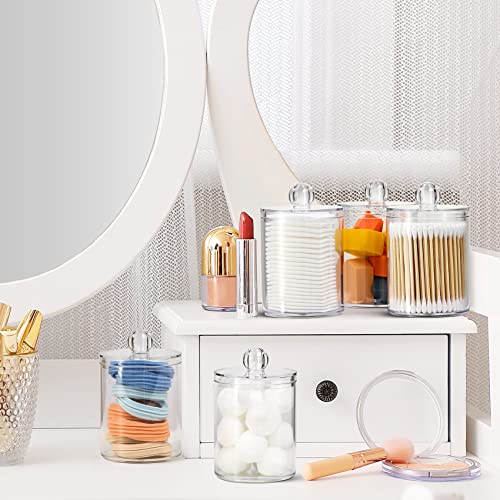 8 Pack Qtip Holder Dispenser With Lids & Labels, Cotton Ball, Cotton Swab, Cotton Round Pads, Floss Storage Canister - Clear Plastic Apothecary Jar For Bathroom Vanity Makeup Organizer (12Oz & 10Oz) #TOP2