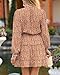 BTFBM Long Sleeve Fall Dresses for Women 2025 Summer Casual Tie Neck Ruffle Tiered A Line Wedding Guest Short Mini Dress(Leopard Coffee, Large)