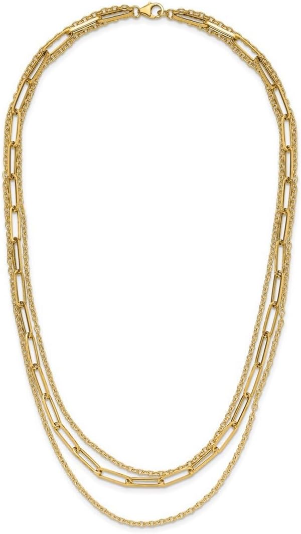 JewelryWeb 4.14mm 14k Solid Yellow Gold Polished 3-strand Fancy Link Necklace 18 Inch Strand Necklace for Women