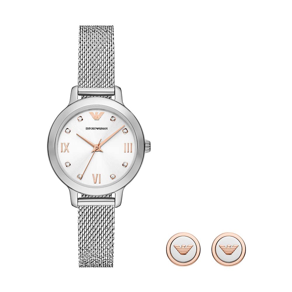 EMPORIO ARMANI Watch for Women, 32mm Silberton Quarz-Dreizeigerwerk und Edelstahlarmband