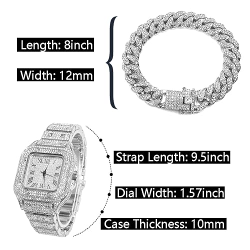 Apzzic AZWT02-SXBA Men’S Diamond Watch Iced Out Watchs Cz 18K Gold Plated Cuban Link Watch Square Dial Quartz Wristband Analog Wrist Watch With Cuban Link Bracelet thumb #3
