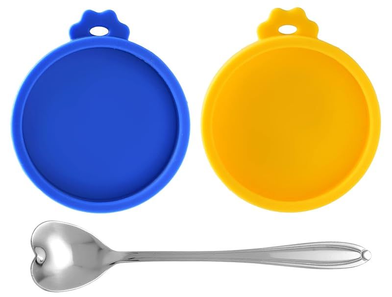 Tampas de Silicone para Latas Pequenas de Ração Úmida para Gatos Com Colher Comtim – Pacote com 2
