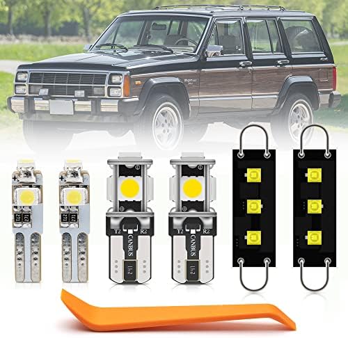 9pcs LED Interior Lights Bulb Kit for Jeep Cherokee XJ 1984 1985 1986 1987 1988 1989 Super Bright White LED Interior Light Bulbs Map Dome Footwell Lights Bulbs Package + Install Tool