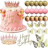 Pink Krone als Kuchendekoration goldene Kugeln Krone als Kuchendekoration goldenes Schmetterlingsschild für Geburtstag oder Babyparty