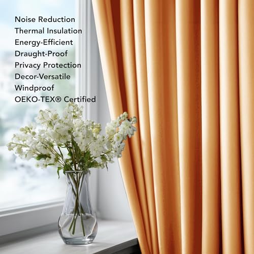 Image of Deconovo Grommet Blackout Curtains Room Darkening Thermal Insulated Curtains for Sliding Glass Door 52x96 Inch Orange Flame Set of 2 Panels