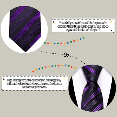 Image of Barry.Wang Man Stripe Ties Set Silk Woven Pocket Square Necktie Cufflinks Formal Party Business