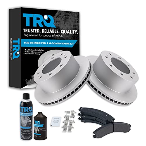 Image of TRQ Rear Metallic Brake Pad & Coated Rotor Kit w /Fluids Compatible with Chevy 2500 3500 HD