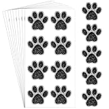 Blulu 25 Sheets 200 Pcs Dog Paw Glitter Tattoo Sticker Paw Print Tattoos Temporary Sparkly Small Stickers Removable Dog Stickers for Women Face Body School Home Art Craft Party Supplies(Black)
