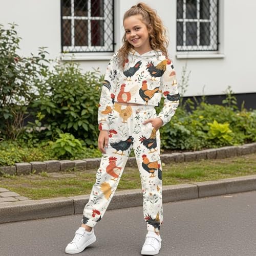 WELLFLYHOM Girls 2 Piece Outfits 4-13 Long Sleeve Crop Top Hoodie Sweatshirt and Jogger Pant Sets Graphic Athletic Sweatsuit3