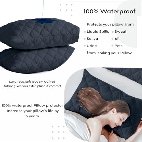 Image of Ayka 100% Waterproof Quilted Pillow Protector 220 GSM Soft Cotton Quilted Pillow Cover Protector Zippered Closure, Protection Against Water Spills & Dustmites- Charcoal (18 x 28 inch) (Pack of 2)