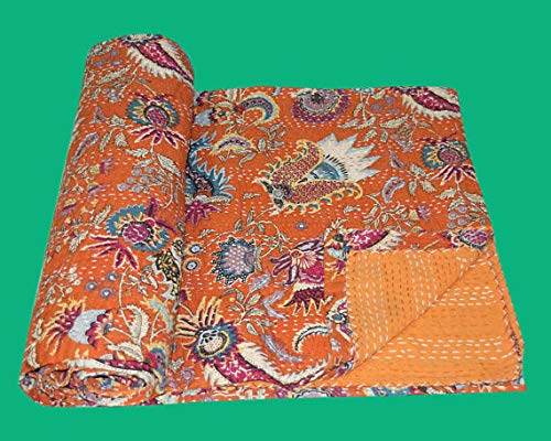 NANDNANDINI TEXTILE Indian Patchwork - Colcha Reversible para Sala de Estar o Dormitorio, Manta Kantha de diseño Antiguo Ralli Gudri, edredón Individual Hecho a Mano Kantha