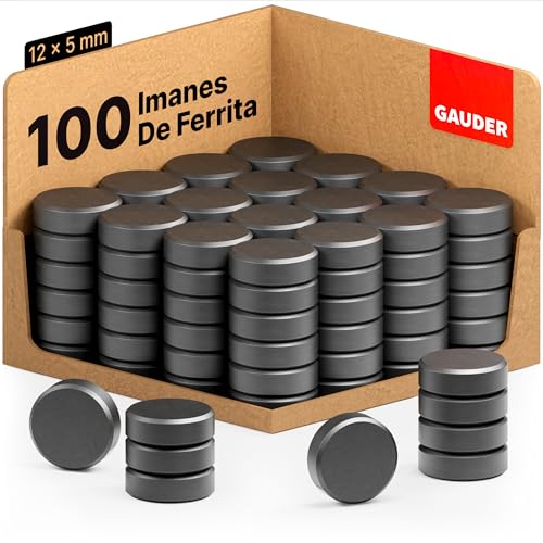 GAUDER Imanes para Pizarra magnética (12 x 5 mm) | 100x Imanes para Nevera | Imanes ferrita | Imanes Negros