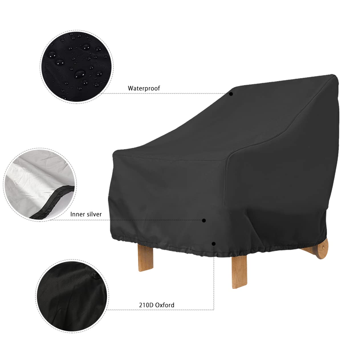 2 Copripoltrona Da Giardino - Oxford 420D Impermeabile, 89x97x74cm, Con Fibbie E Coulisse, Nero