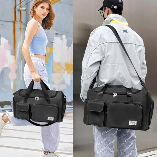Image of Suruid Gym Bag with Shoe Compartment, Sports Duffle Bag for Women, Black Gym Bag&toiletry Bag, 19.68 x 11.02 x 11.02 inches, Sporty-functional | Dry Wet Separation Pouch, For Men and Women, Overnight Weekender Training Handbag Yoga Bag