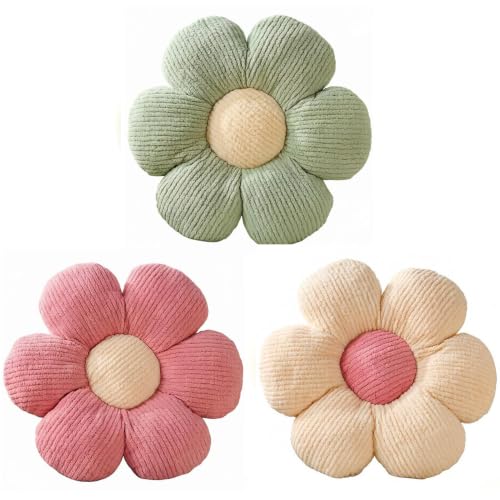 Vdoioe 3PCS Flower Pillow,15.75" Daisy Pillow Sage Green Ivory Pink