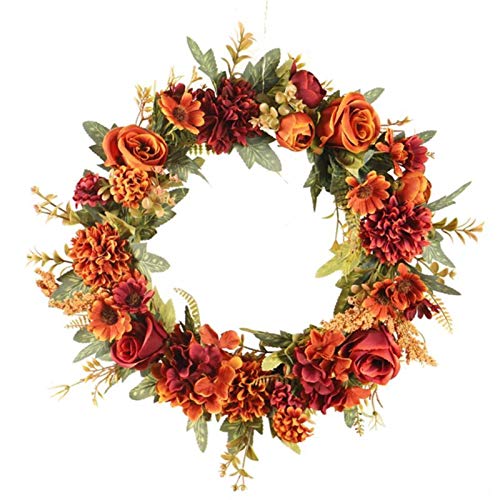 Couronne d'automne artificielle rose pourpre, ornement de porte pour Noël et Halloween