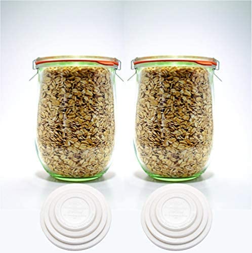 Weck Jars - 35.9 Fl. Oz. Weck Tulip Jars 1 Liter - Large Sour Dough Starter Jars - Tulip Jar With Wide Mouth - Suitable For Canning And Storage - 2 Sourdough Jars With (Jars, Glass Lids & Keep Fresh Covers) #TOP2