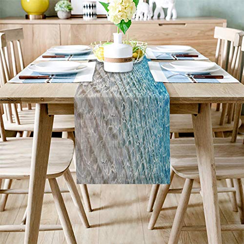 Blue Yellow Cotton Linen Table Runner Dresser Scarf Tropical Sandy Beach Clear Sea Water Non-Slip Burlap Rectangle Table Setting Decor for Wedding Party Holiday Dining Home, 13x70 Inches Long - Image 4