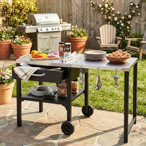 Foldable Outdoor Kitchen Cart with Storage and Drawer