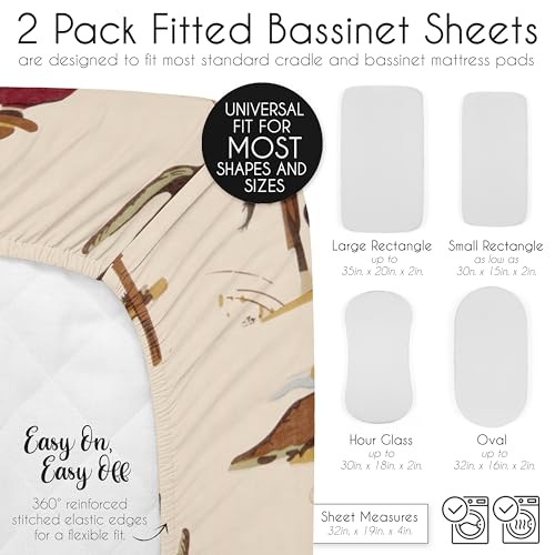 Image of Sweet Jojo Designs 2-Piece Baby Bassinet Sheets Set (Tan Brown Western Cowboy) for Boys, Infant Newborn Nursery, Oval, Rectangle & Hourglass Mattress (Horseshoe Print & Wild West Southern Charm Horse)