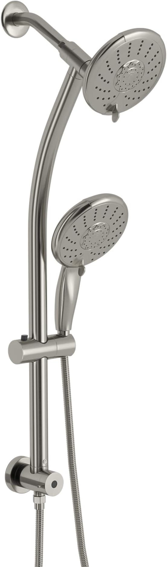 Dual Shower Head Fauce - Lordear Double Rain Shower Set 5 Setting Hotel Spa Dual Bathroom Shower Heads Handheld Combo Brushed Nickel Shower Set with Adjustable Slide Bar