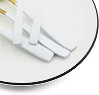 Vista 5 de JASHII Juego de cubiertos mate 30 piezas, cubiertos de acero inoxidable acabado mate, juego de cubiertos mate, servicio para 6 - blanco y oro