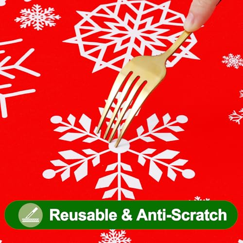 Smiry Christmas Rectangle Table Cloth, Waterproof Vinyl Tablecloth with Flannel Backing, Wipeable Snowflake Plastic Tablecloths for Christmas Table Decorations (60"x84", Christmas Red) – Image 7