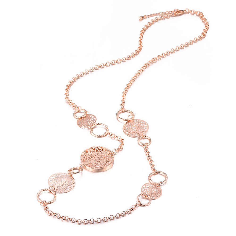 Ouran Collana lunga per le donne, collana catena albero della vita per le ragazze Collana in oro rosa e argento con collana di cristallo CZ