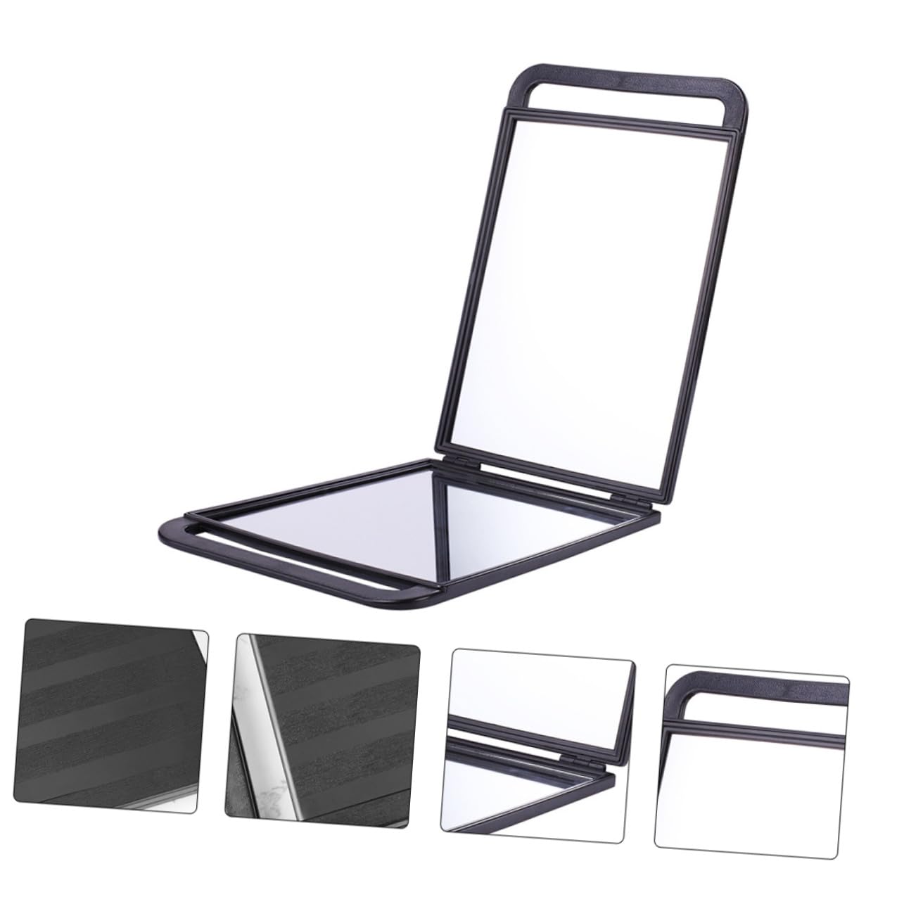 GALPADA Doppelseitiger Kosmetikspiegel in Schwarz aus Abs und Aluminium
