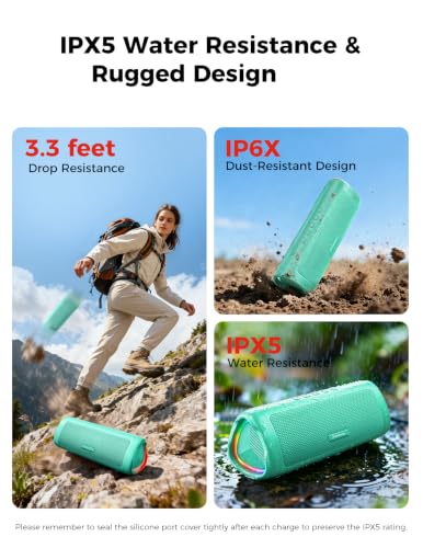 Image of Bluetooth Speaker, 20W HD Sound, Portable Wireless, IPX5 Waterproof, Up to 24H Playtime, TWS Pairing, for Home /Party /Outdoor /Camping /Beach Essentials, Electronic Gadgets, Birthday Gift (Teal)