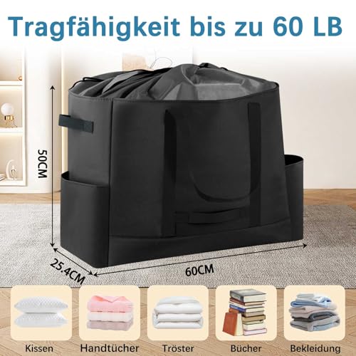 DSDCDJ Extra Große Reisetasche, Erweiterbare Wasserdicht Reisetasche, Heavy Duty Tragetasche mit verstärkten Griffen, Faltbare Tote Bag für Reisen, Camping, Sport & Umzugskartons, 60x25.4x50cm
