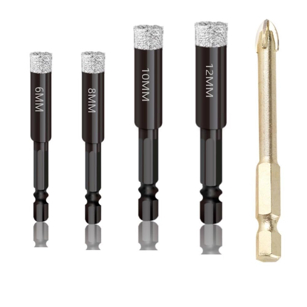 Punte Trapano per Piastrelle e Vetro Diamantati Set 4 Pezzi 6-12 mm per Ceramica Granito Porcellana