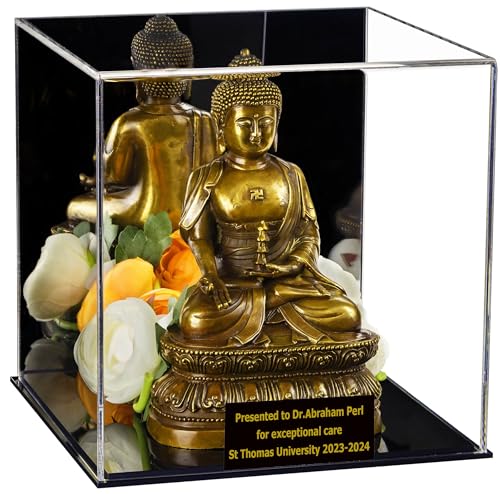 Better Display Cases Versatile Clear Acrylic Display Case, Cube, Dust Cover with Custom Name Plate, Mirror Case and Black Base - 8" x 8" x 8" (A059/V32)