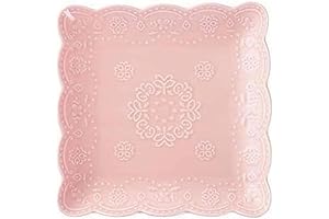 Eplze Pink Porcelain Dessert Square Embossed Lace Plates
