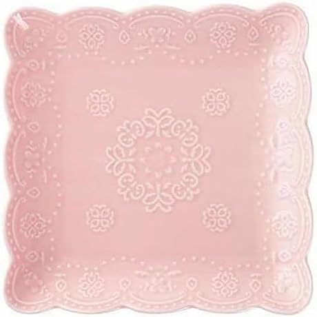 Eplze Pink Porcelain Dessert Square Embossed Lace Plates