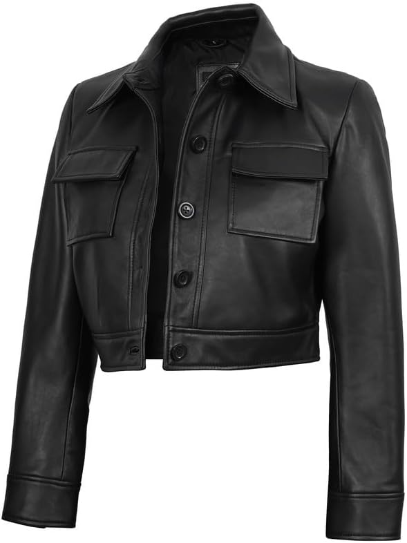Blingsoul Trendy Short Real Lambskin Womens Leather Jacket - Cropped Leather Jacket Women