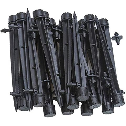 UCLEVER Irrigation Drippers with Barbed Connector for 4mm/7mm Tube, Adjustable 360 Degree Water Flow Stake Emitter Drip System, Pack of 50 Cover