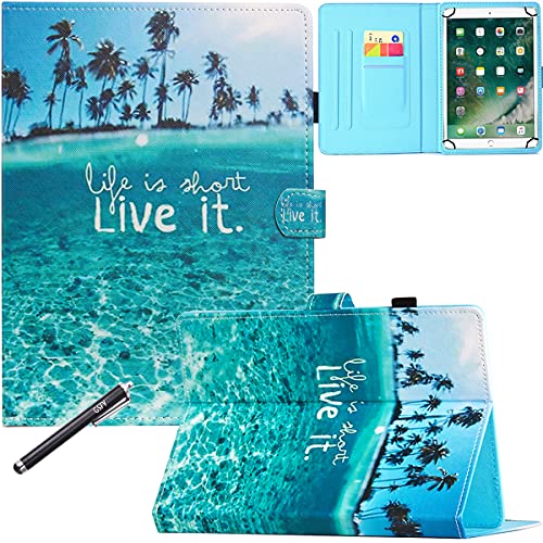 7 Inch Universal Case, GSFY Pretty Folio Stand Protective Case Leather Pocket Cover with Stylus Holder for Samsung/Kindle/Huawei/Lenovo/Nook 7.0 Inch Tablet - Island Life
