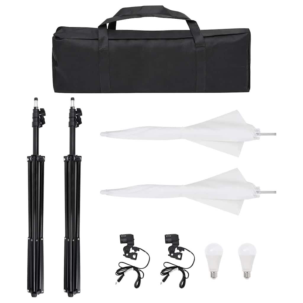 Set da studio fotografico con 2 lampade LED a luce diurna 5500 K, 2 treppiedi in alluminio da 78-230 cm, 2 paralumi bianchi da 84 cm, sistema di sfondo flessibile da 500 x 300 cm, in cotone