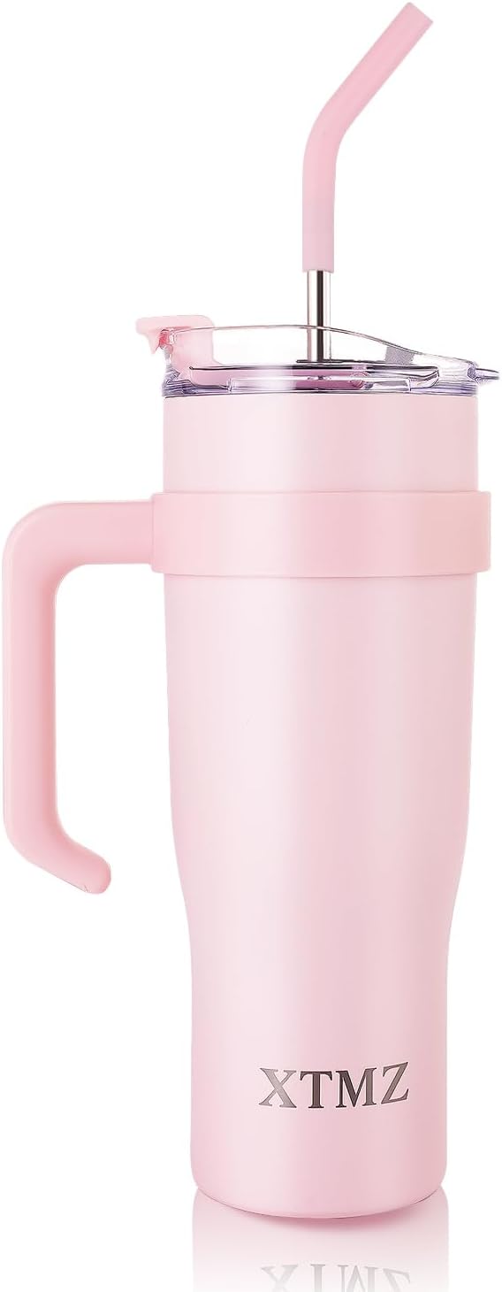 XTMZ 40 oz Tumbler Cups with Lid and Straw Stainless Steel Insulated Travel Coffee Cup Mug Cupholder Spill Leak Proof for Iced Water Smoothie Rose Pink Rose Pink 40 oz