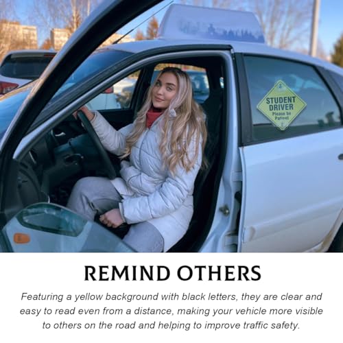 Image of 3 PCS Student Driver Sticker, Removable Reusable New Driver Sign with Suction Cups, Please Be Patient Novice Driver Safety Warning, Rookie Driver Sticker for Car Windows