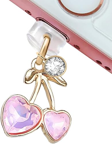 ELISE & FONDA CP663 Puerto de carga USB Anti polvo Plug Little Crystal Cherry Phone Charm para iPhone 14131211XS MAXXRX8 Plus76S8SE iPad iPod (rosa)