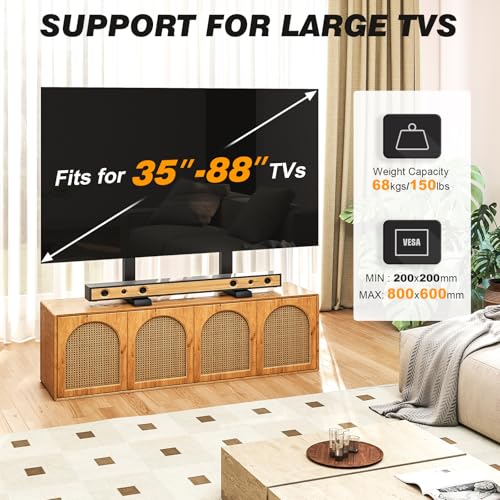 Image of 5Rcom Table Top TV Stand, Universal TV Stand for 35-88 Inch with Height Adjustment, TV Mount Stand Up to 150lbs for Curved Flat TVs with Cable Management, Black