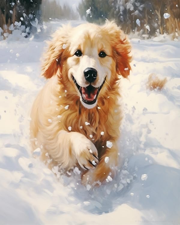 ZMHZMY DIY Oil Painting Paint by Number Kit Golden Retriever in The Snow Paint by Numbers DIY Oil Painting Canvas Print Wall Art Home Decoration